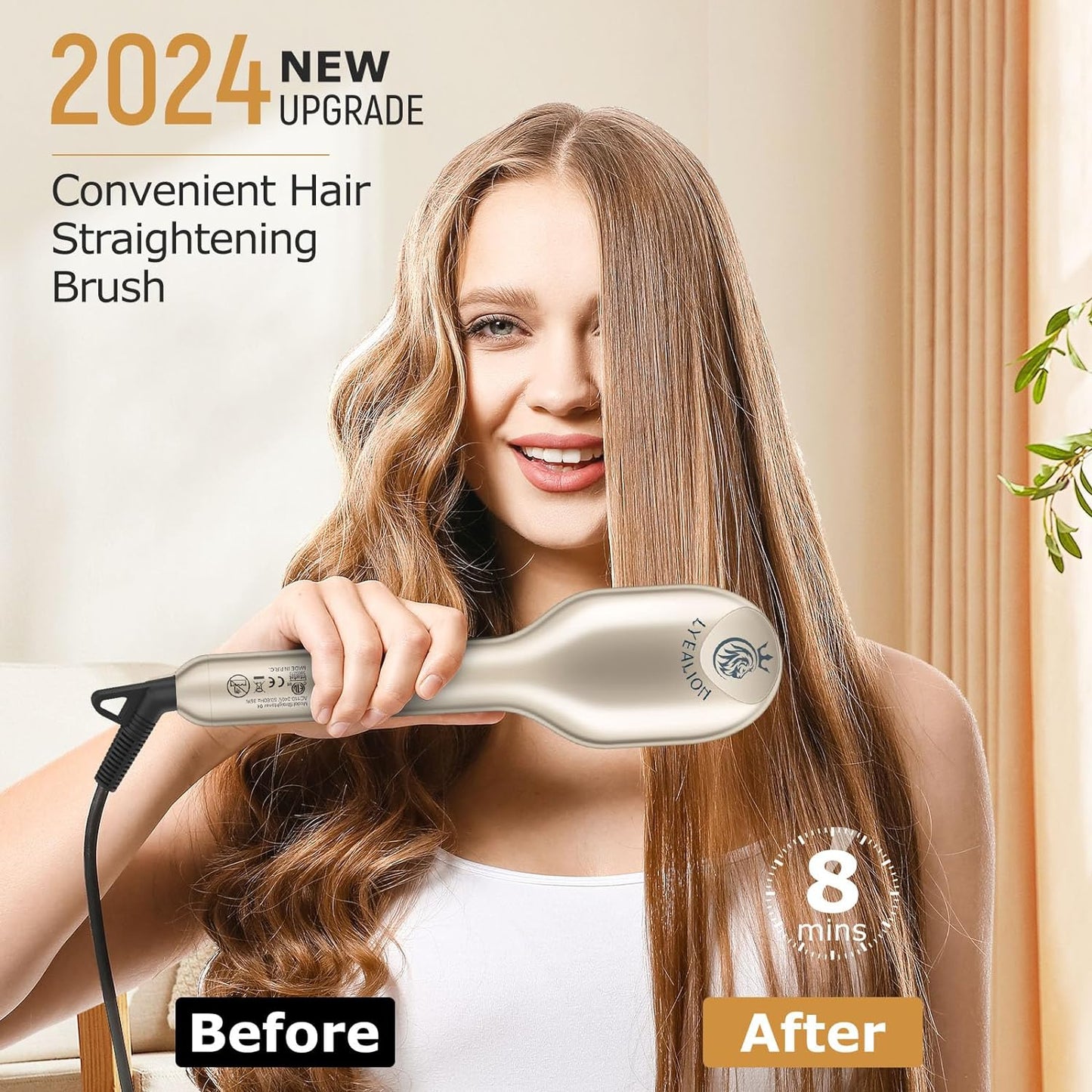 Hair Straightener Brush | Negative Ionic Straightening Comb with Dense Bristles,Styling Clamp, 4 Temps Setting, Anti-Scald & Auto-Off Feature, Fast Heat-Up Flat Iron Comb for Women